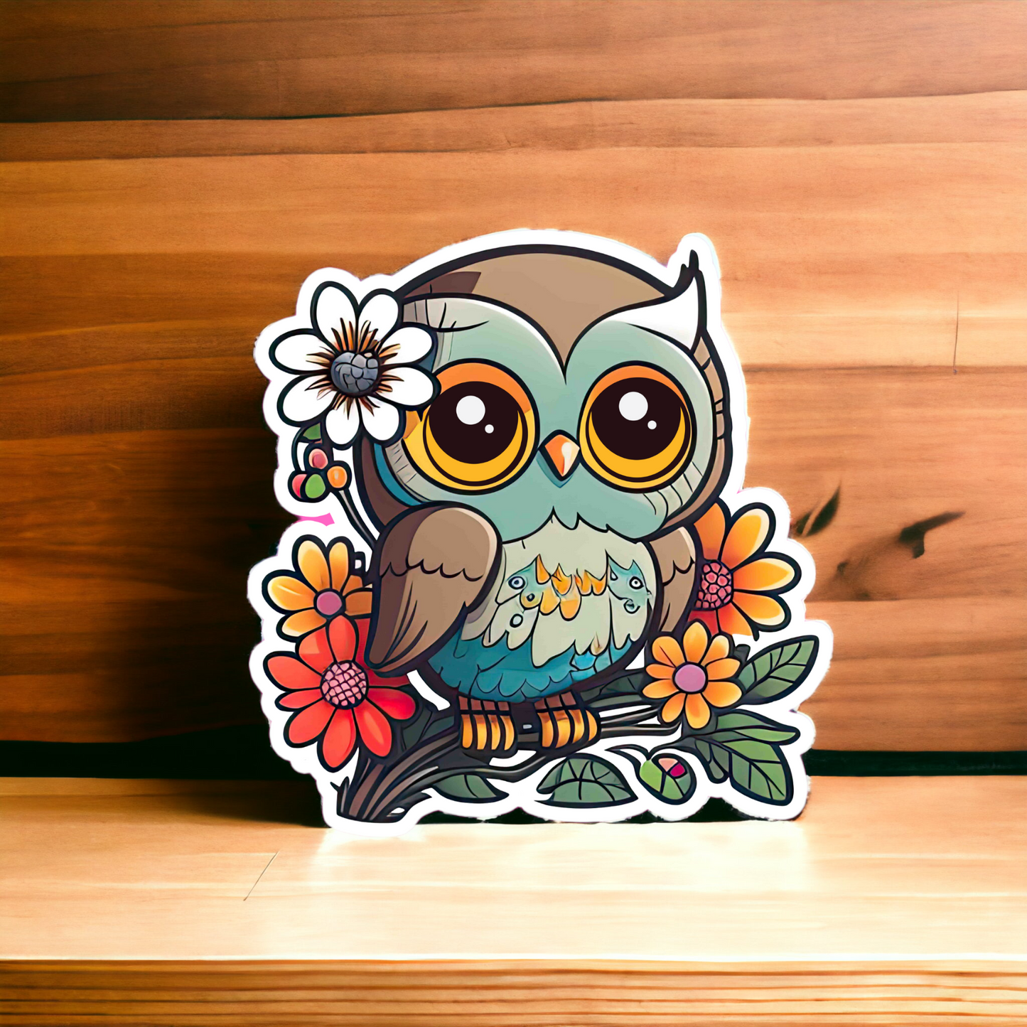 Flower Power Owl Die Cut Sticker Flakes - Set of 25