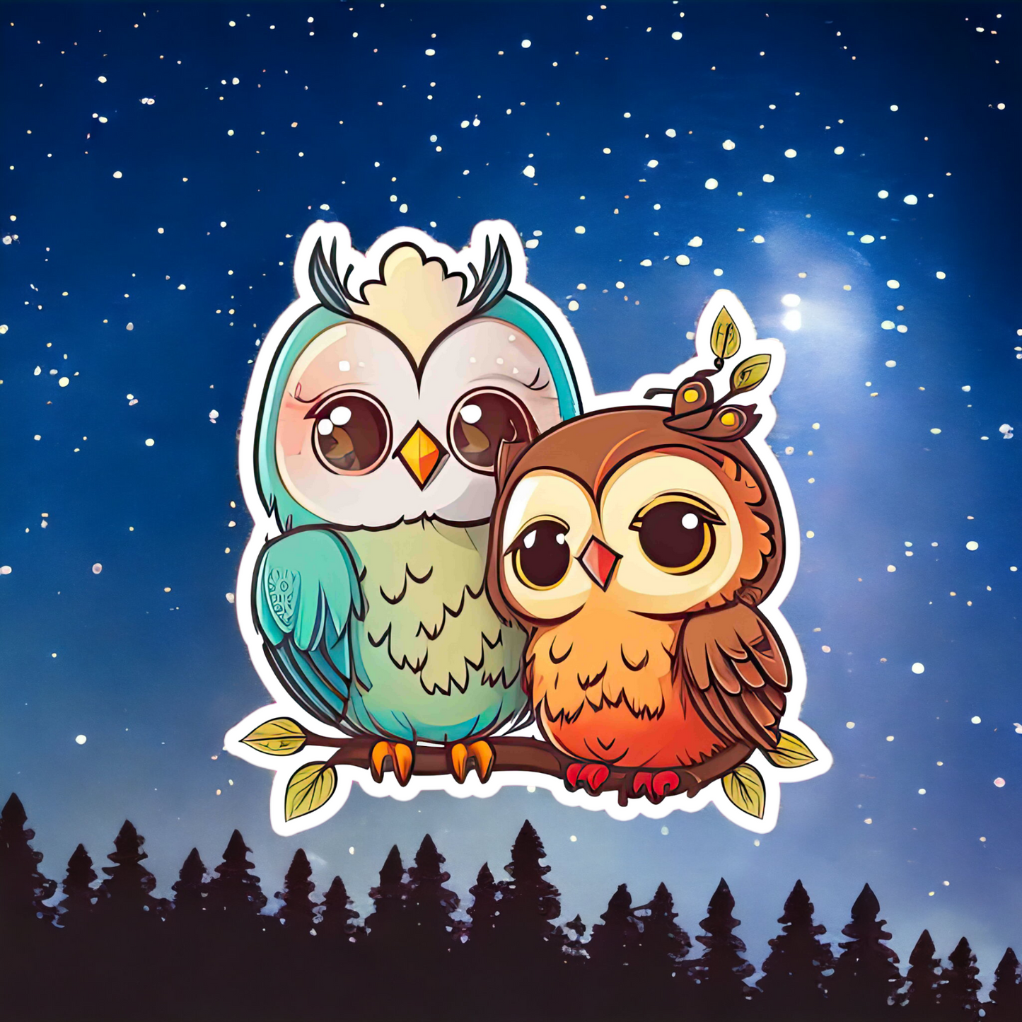 Starry Night Owls Die Cut Sticker Flakes - Set of 25