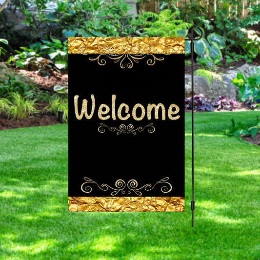 Welcome Gold And Black Garden Flag