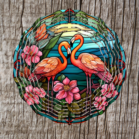 Flamingo Stained Glass Wind Spinner