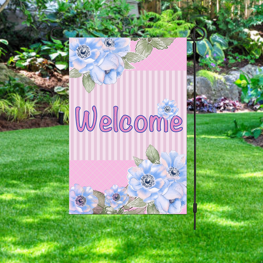 Welcome Pink and White Garden Flag