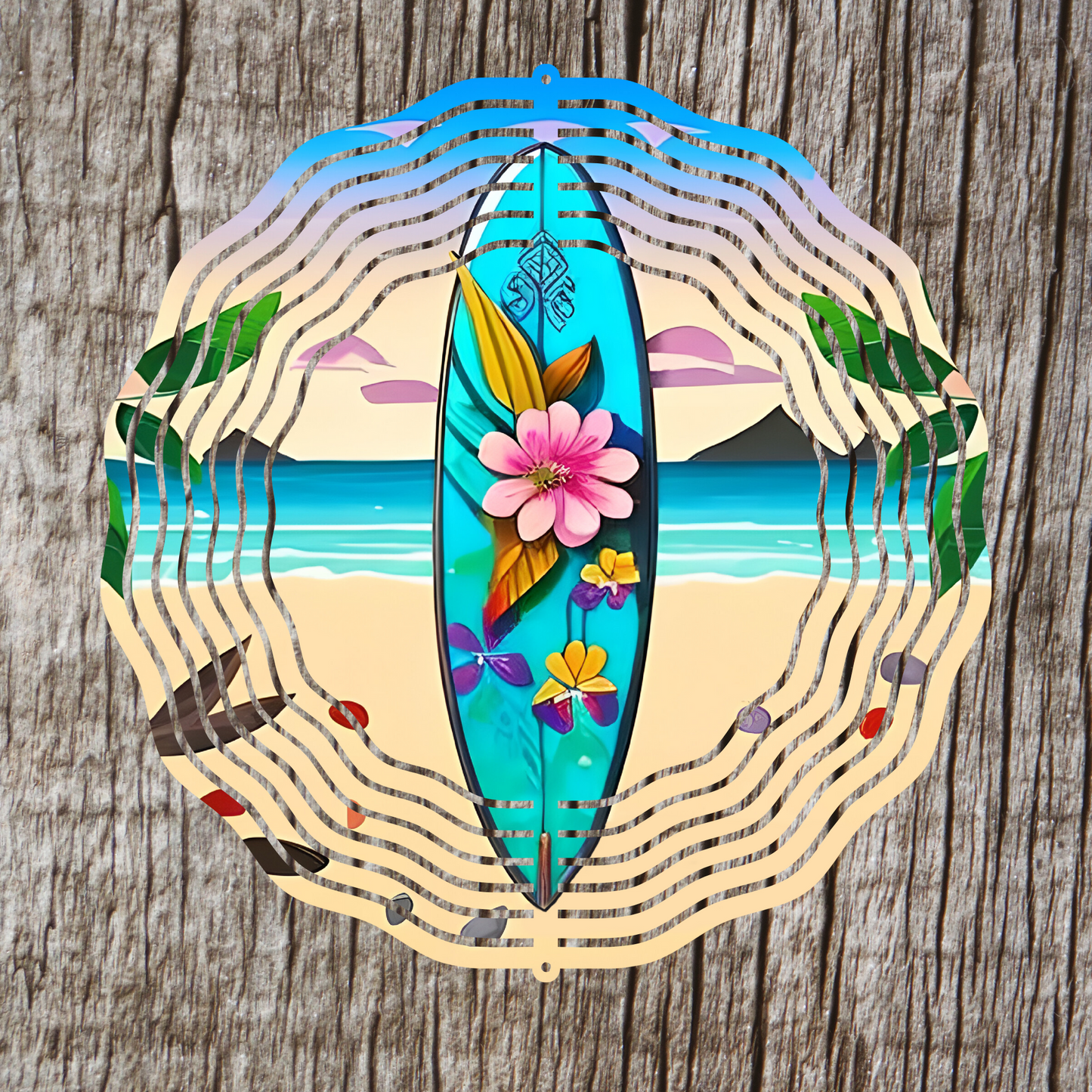 Surfboard Pink Flower Wind Spinner