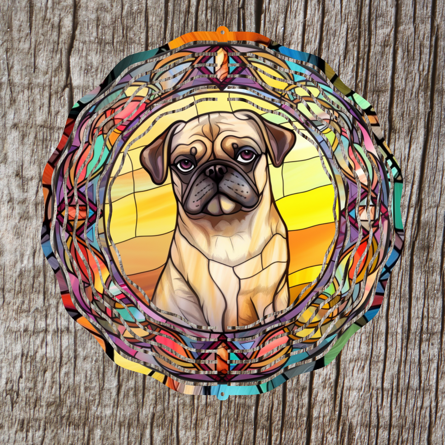 Pug Stained Glass Wind Spinner