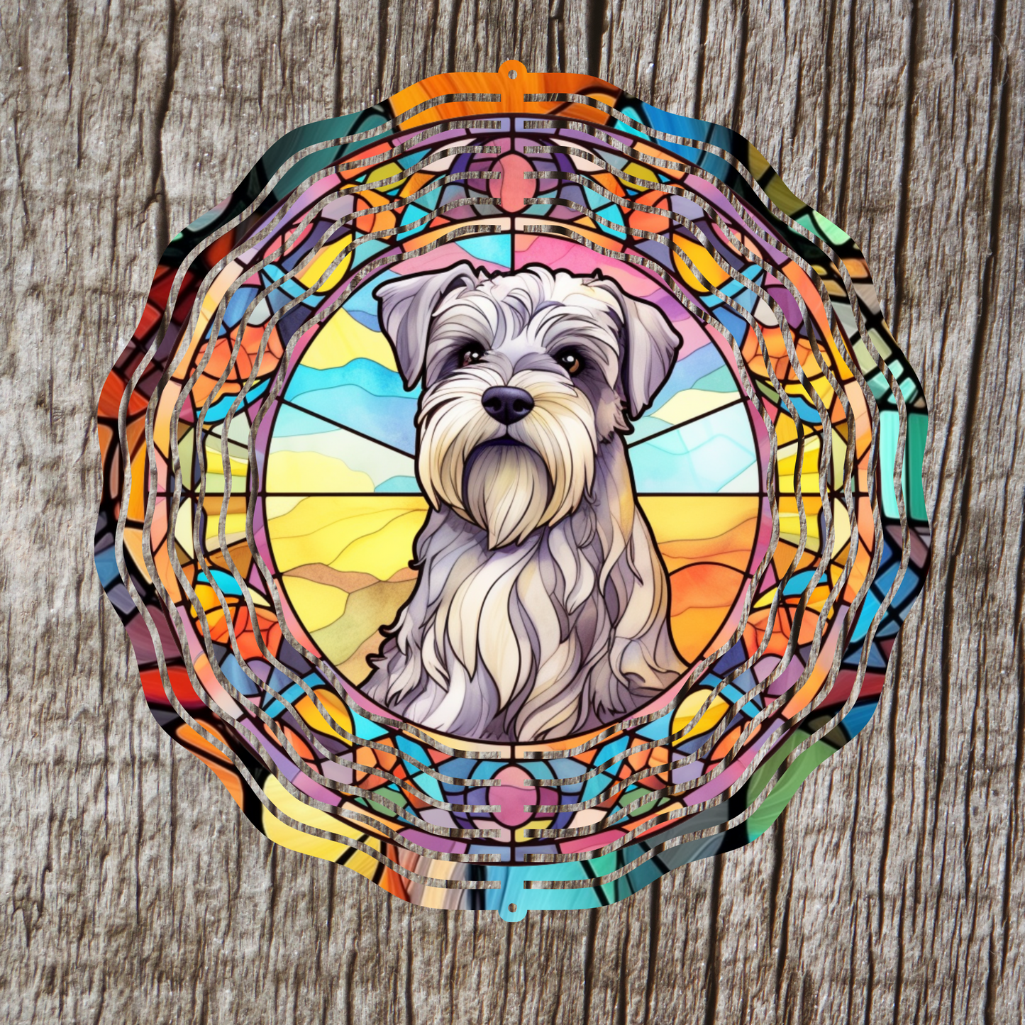 Schnauzer Stained Glass Wind Spinner