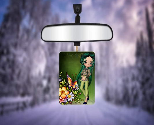 Green-Haired Girl and Butterflies Rectangular Air Fresheners