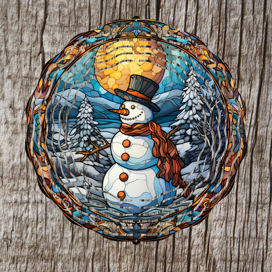 Snowman Stained Glass Wind Spinner