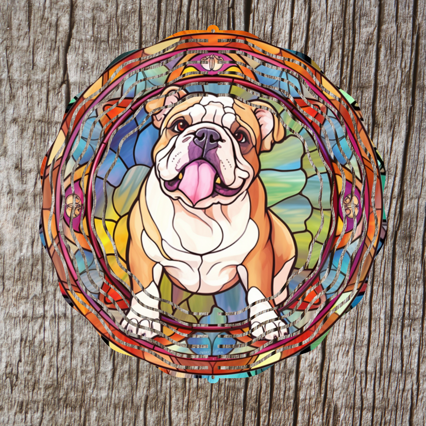 Bulldog Stained Glass Wind Spinner