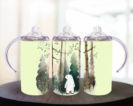 White Bear In The Woods Yellow 12 oz Sippy Cup