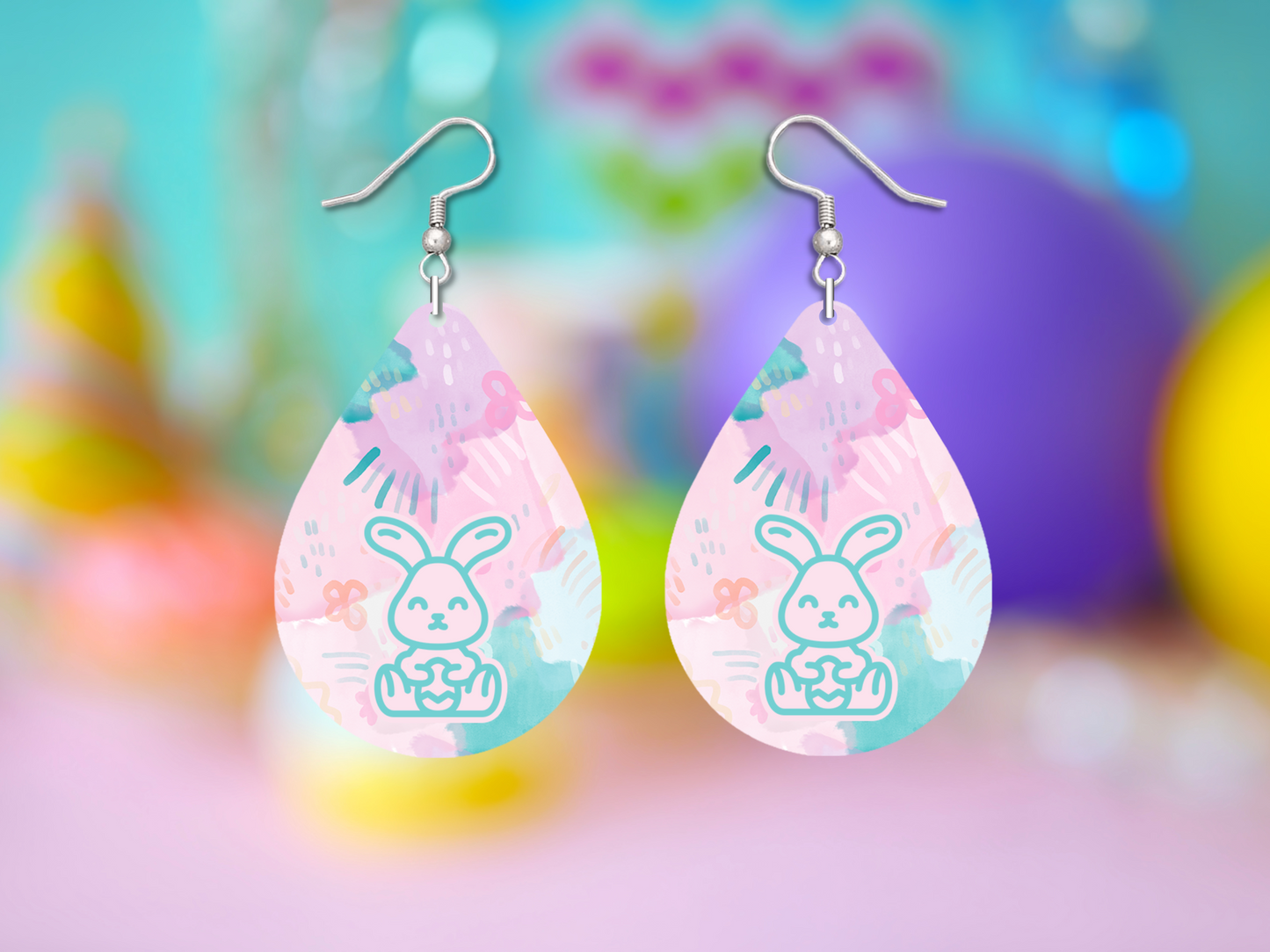 Easter Bunny Pastel Teardrop Earrings