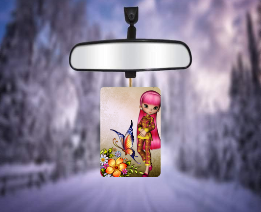 Pink-Haired Girl and Butterflies Rectangular Air Fresheners