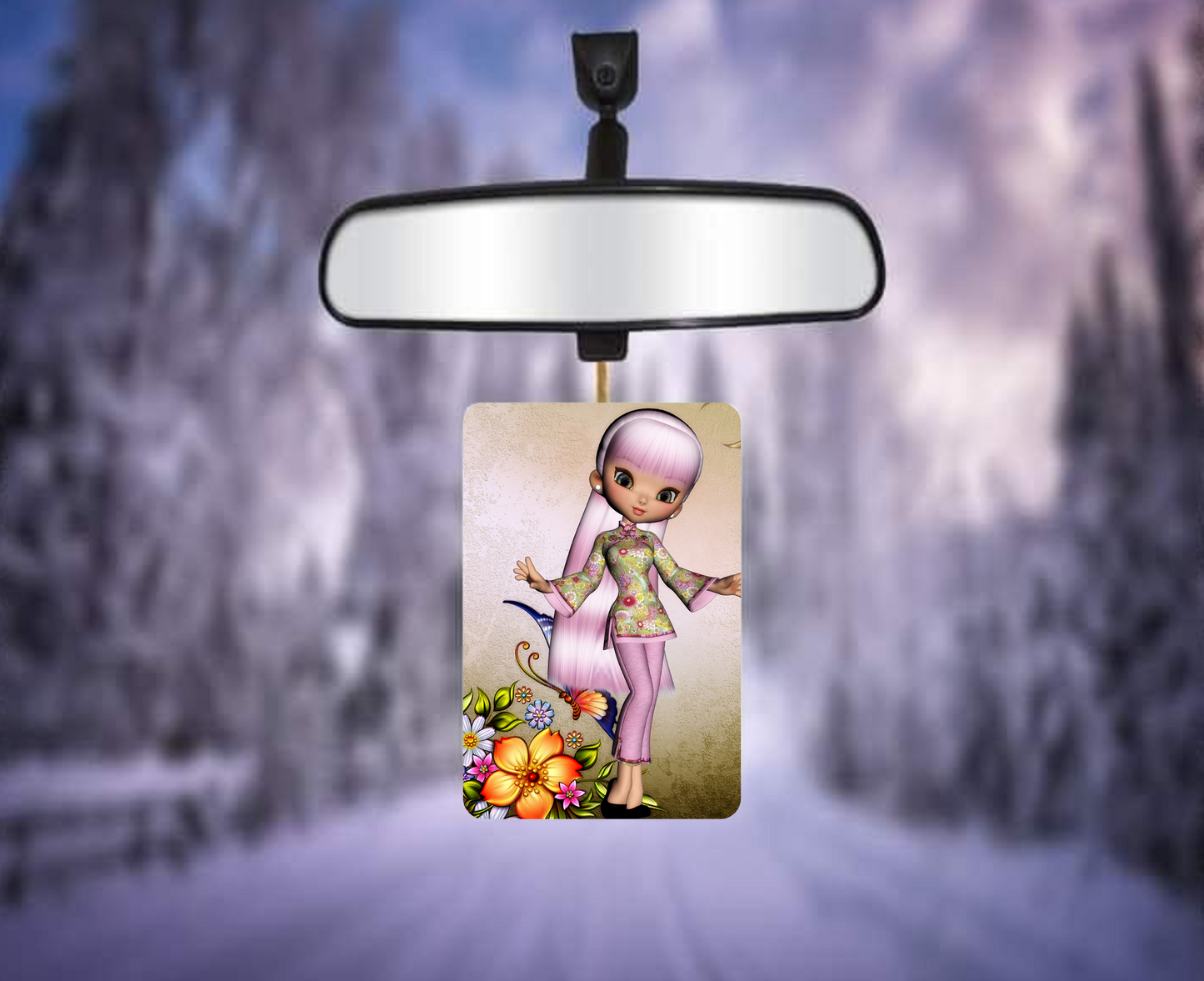 White And Pink-Haired Girl and Butterflies Rectangular Air Fresheners