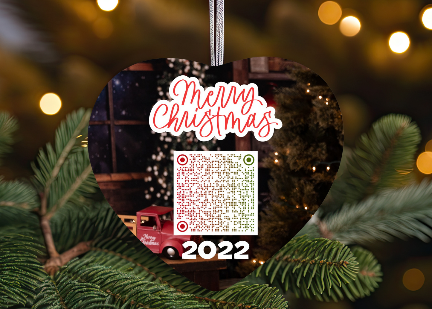 Ceramic Photo Ornament with Personalized QR Code