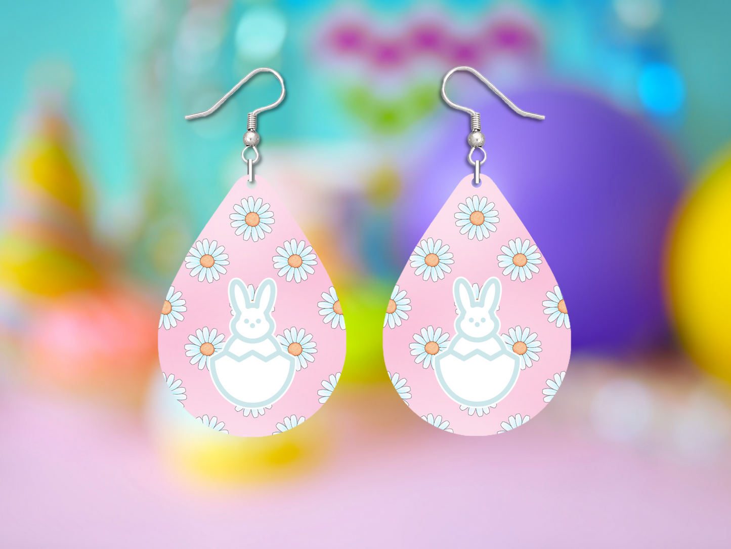 Easter Bunny Flower Pastel Teardrop Earrings