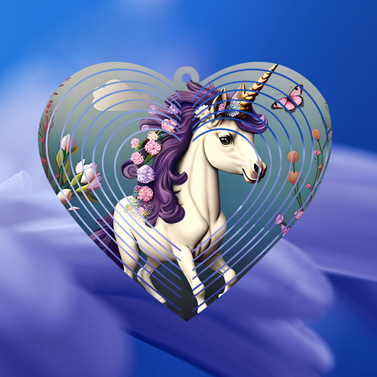 Unicorn Heart-Shaped Wind Spinner