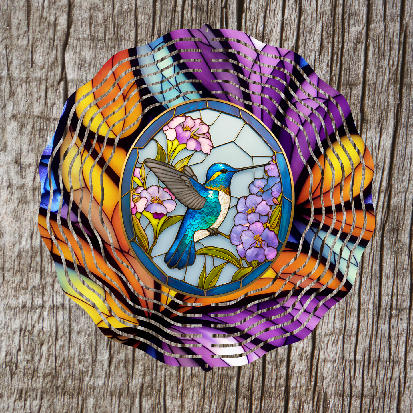 Blue Hummingbird Stained Glass Wind Spinner