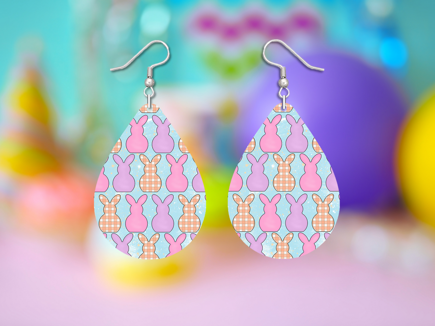 Layered Easter Bunny Teardrop Earrings