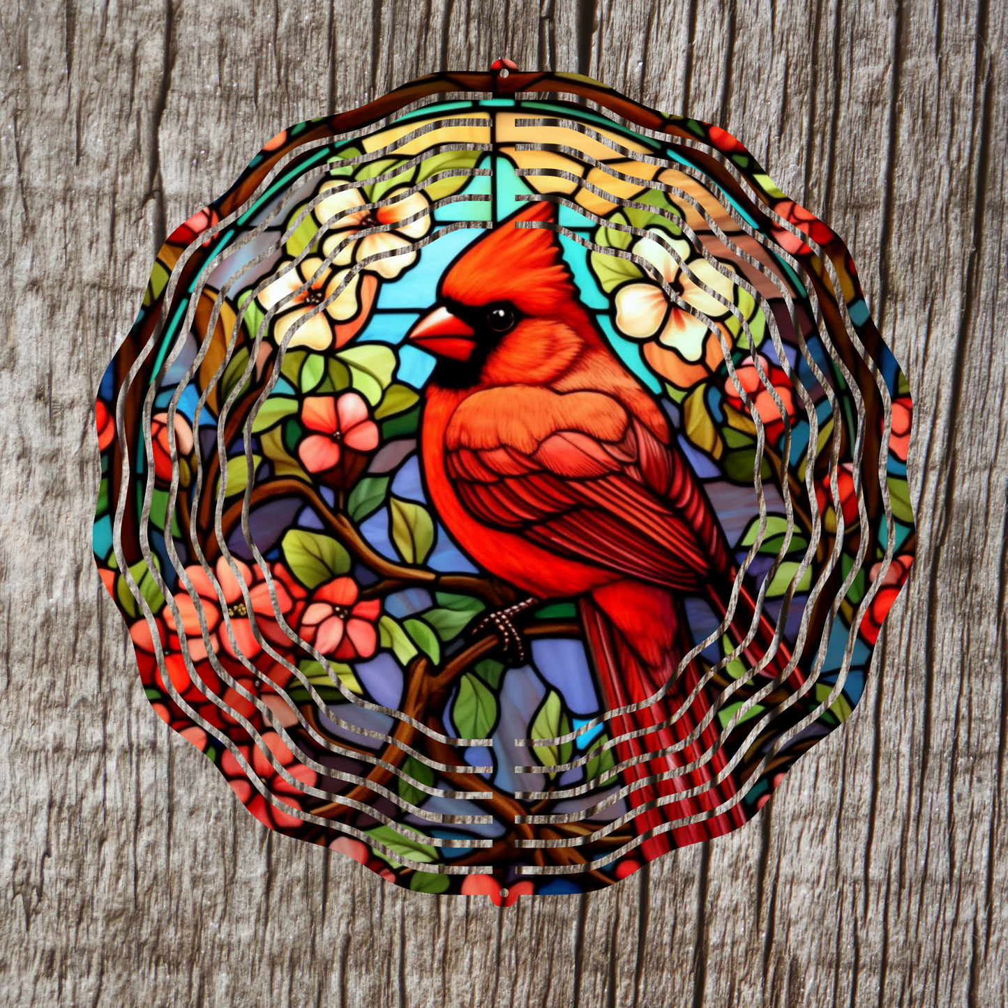 Cardinal Stained Glass Wind Spinner