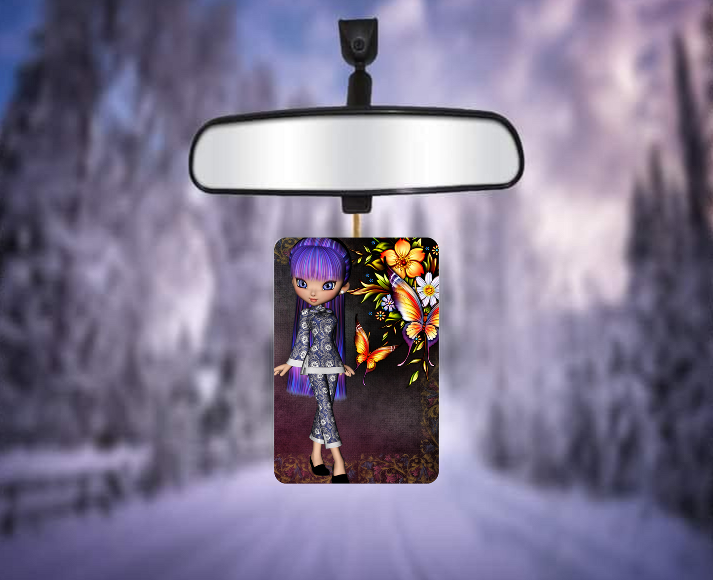 Purple and Blue-Haired Girl and Butterflies Rectangular Air Fresheners