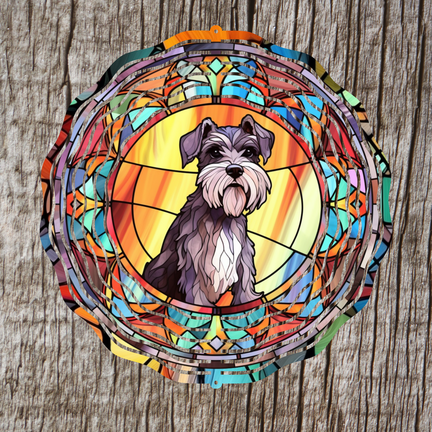 Schnauzer Stained Glass Wind Spinner