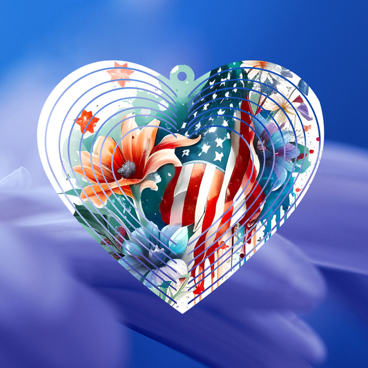 American Flag Heart-Shaped Wind Spinner