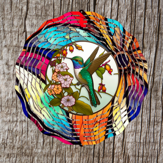 Green Hummingbird Stained Glass Wind Spinner