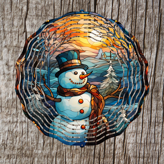 Snowman Stained Glass Wind Spinner