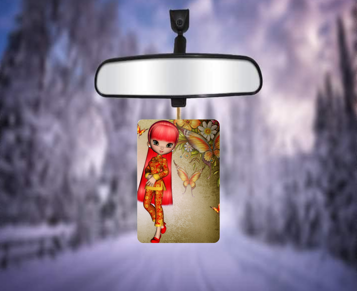 Bright Red-Haired Girl and Butterflies Rectangular Air Fresheners