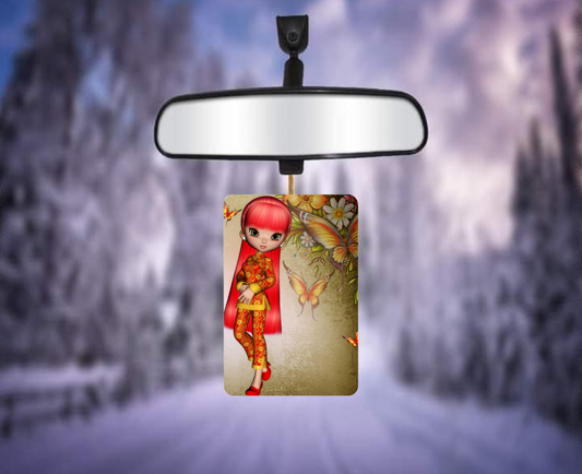 Bright Red-Haired Girl and Butterflies Rectangular Air Fresheners