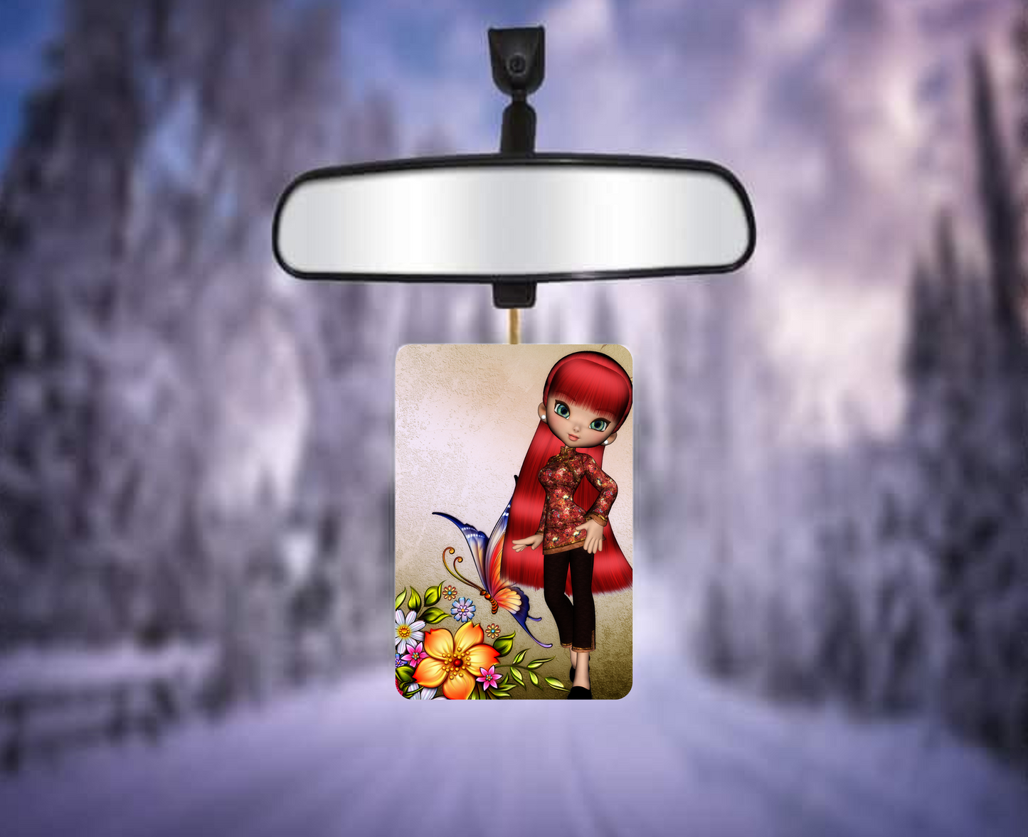 Dark Red-Haired Girl and Butterflies Rectangular Air Fresheners