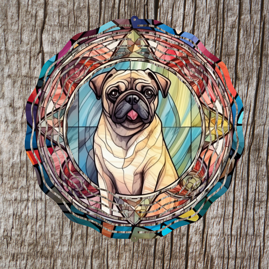 Pug Stained Glass Wind Spinner