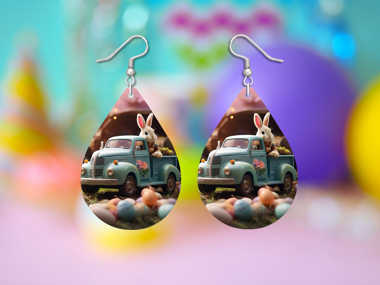 Bunny Truck Teardrop Earrings