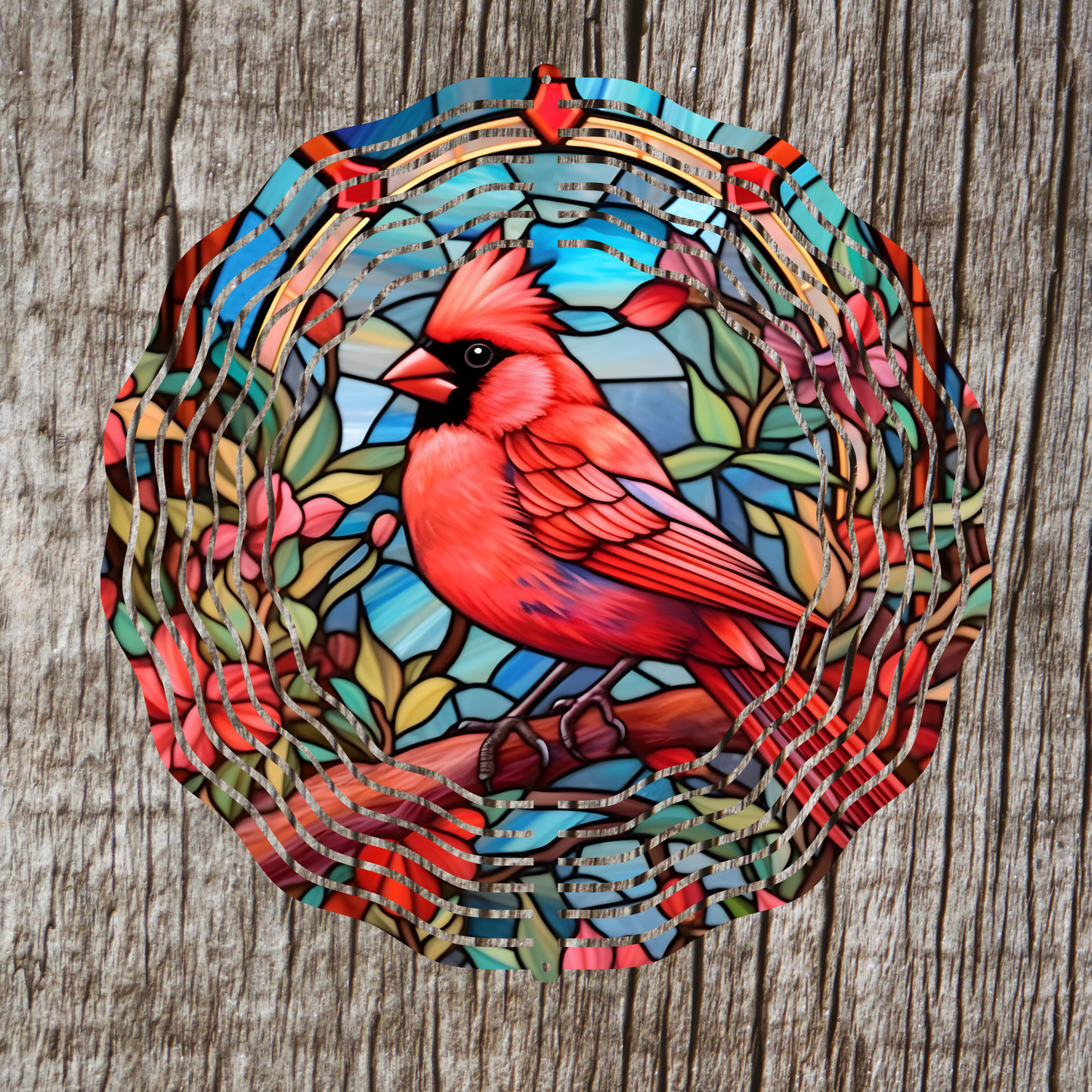 Cardinal Stained Glass Wind Spinner