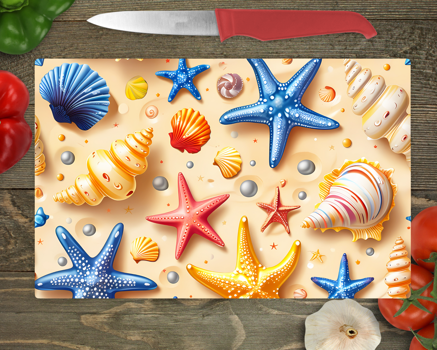 Starfish and Shells Cutting Board