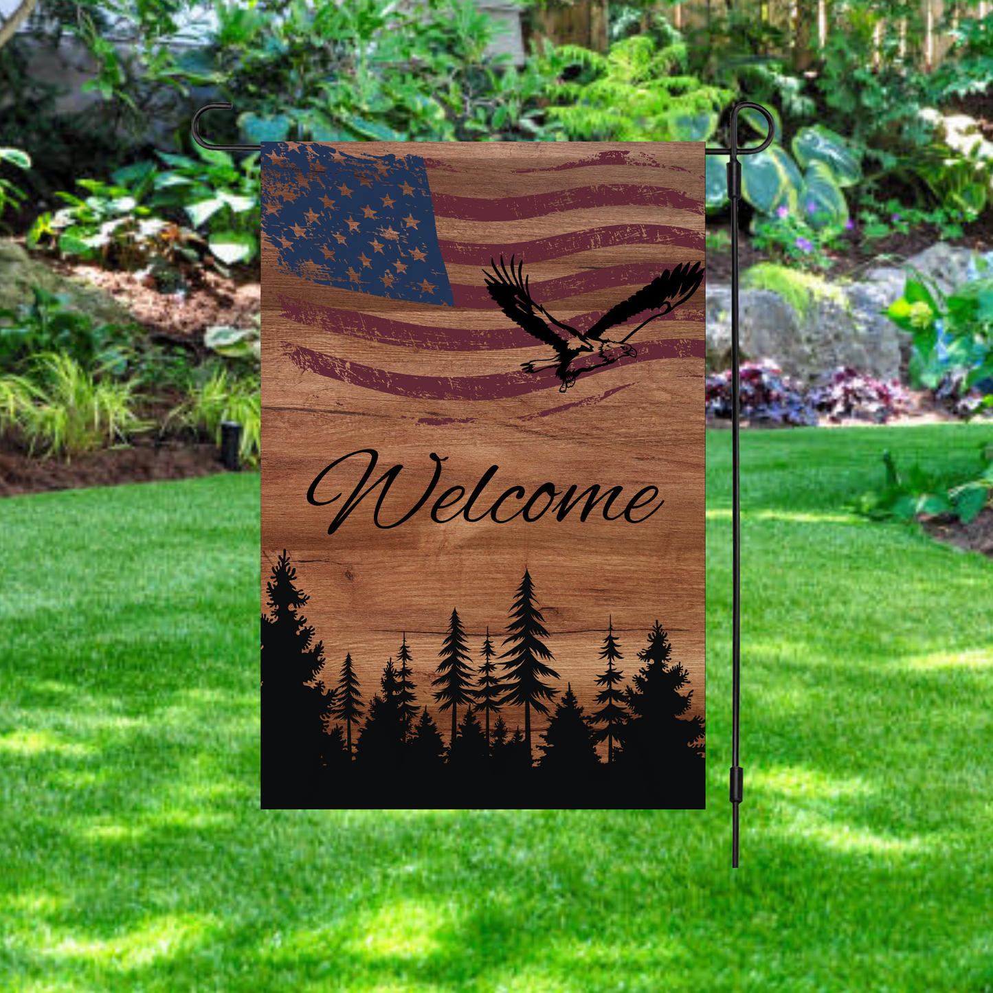 Welcome Eagle Patriotic Garden Flag