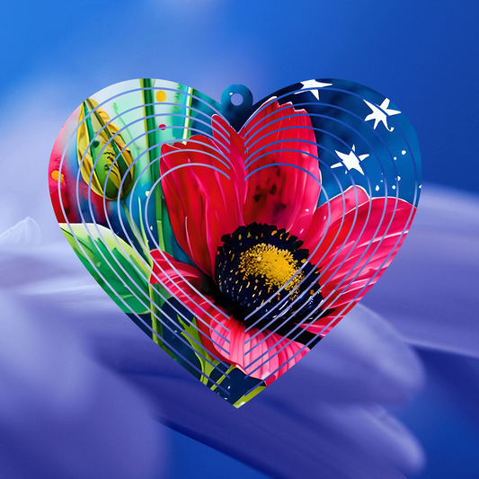 American Flag With Flowers Heart-Shaped Wind Spinner