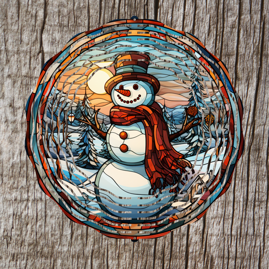 Snowman Stained Glass Wind Spinner