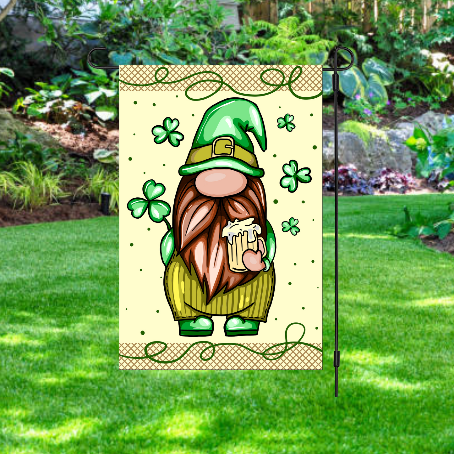 St. Patty's Day Gnome Small Beer Garden Flag