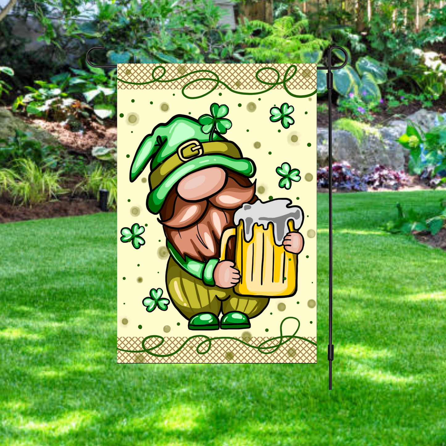 St. Patty's Day Gnome Large Beer Garden Flag