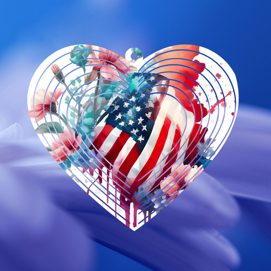 American Flag Heart-Shaped Wind Spinner