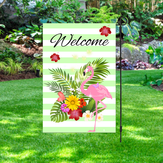 Welcome Flamingo Garden Flag