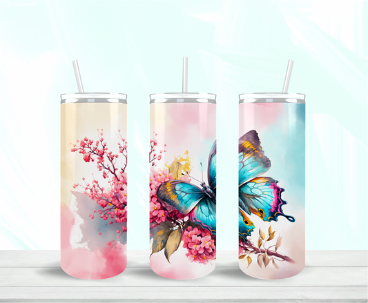 Cherry blossom Butterfly Skinny Tumbler