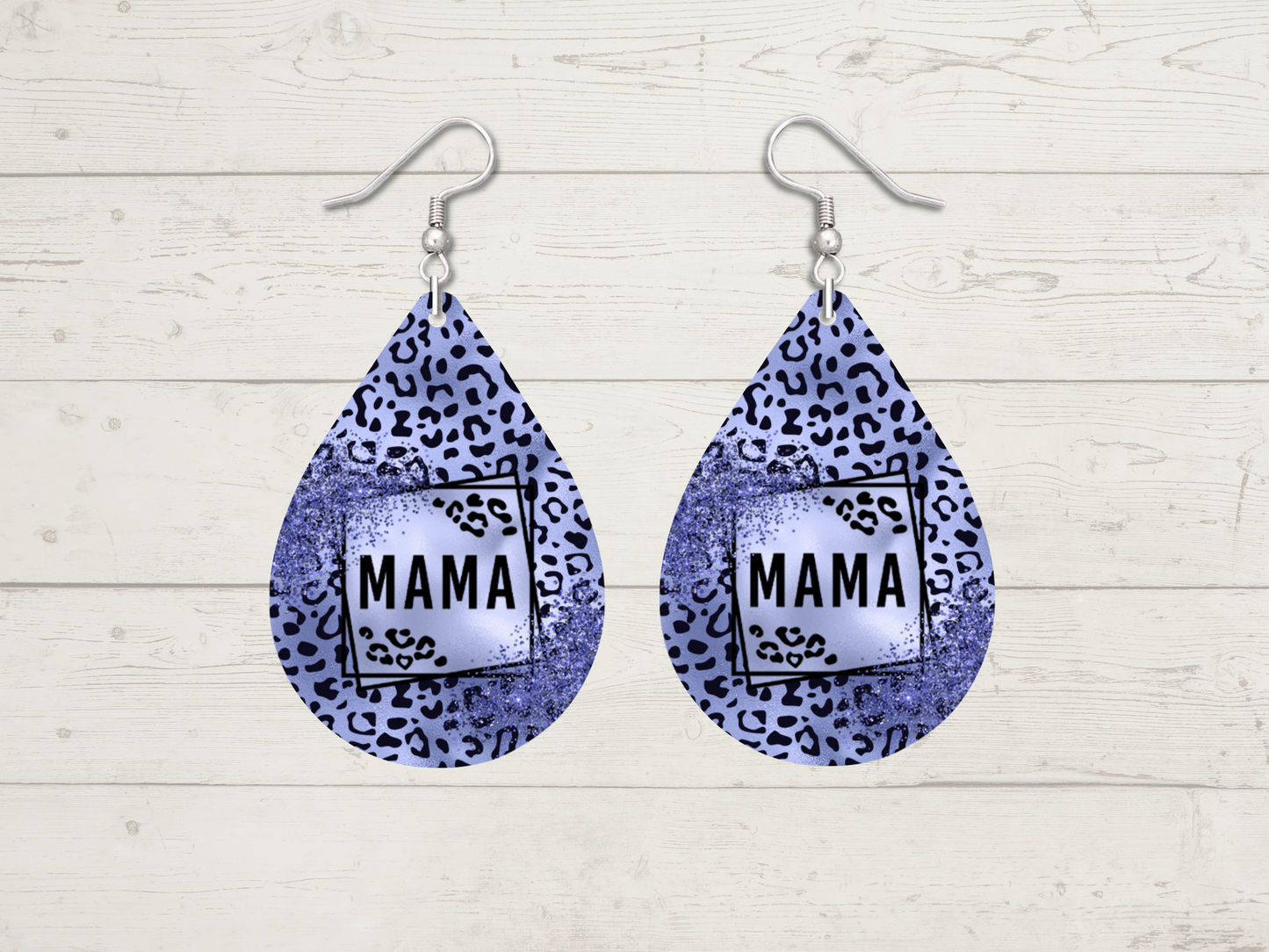 Mama Leopard Print Blue Teardrop Earrings