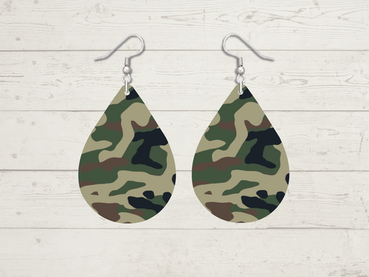 Green/Brown/Black Camo Teardrop Earrings