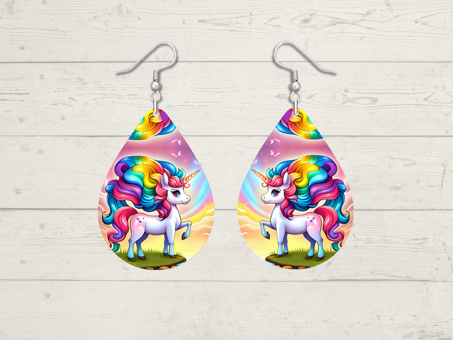 Unicorn On A Cliff Teardrop Earrings