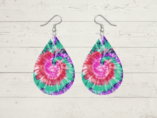 Red/Purple/Green Tye Dye Teardrop Earrings