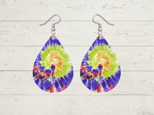 Red/Yellow/Blue Tye Dye Teardrop Earrings