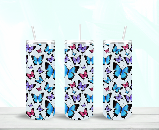 Multi-color Butterflies Skinny Tumbler