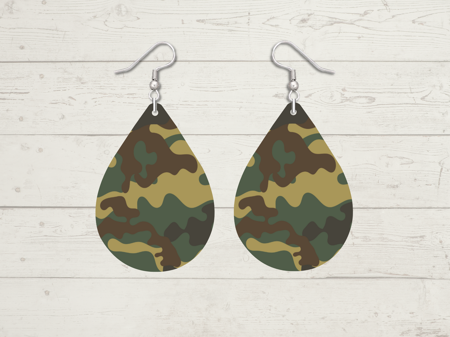 Green/Brown/Dark Green Camo Teardrop Earrings