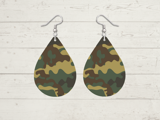 Green/Brown/Dark Green Camo Teardrop Earrings