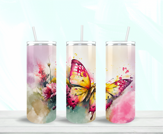 Watercolor Butterfly Skinny Tumbler